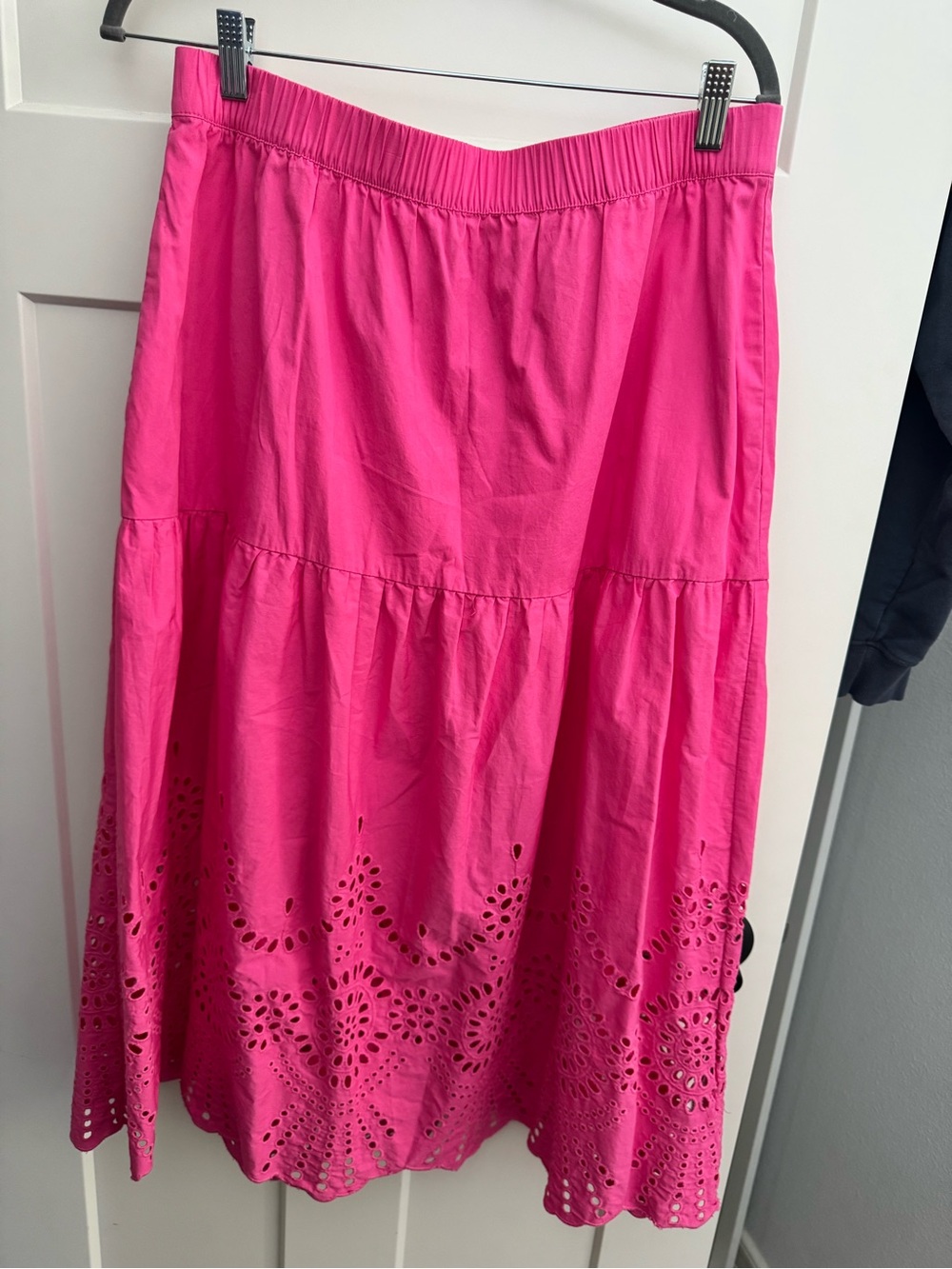 Boden Cotton Poplin Embroidered Eyelet Scalloped Hem Maxi Skirt Pink US 10